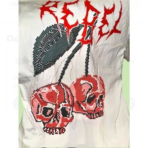 White T-Shirt with CHERRIES RED Skull Design